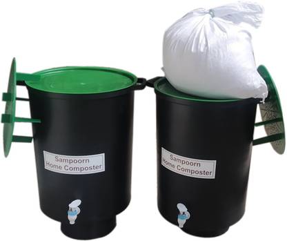 Sampoorn Home Composter Double Compost Bins With Green Lids, Stands And Other Accessories Garden Tool Kit