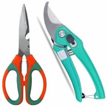 live with alive Gardening Tools Set with Scissor and Garden Scissors Pruning Bypass Secateurs Flower Cutter Branch Trimmer Carbon Steel Blade with Lock (Tools Set 1+1) Garden Tool Kit