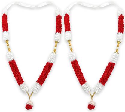 Bhakti Lehar ( 16 Inches ) Handmade Red & White Satin Ribbon Mala Garland for Photo Frame Satin Garland