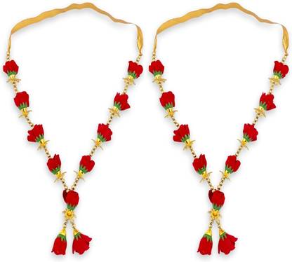 Bhakti Lehar (Size: 12 Inch) Artificial Red Velvet Rose Garland Mala for God Photo Frame Velvet, Artificial Moti Garland