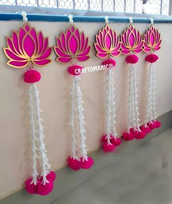 Craftomanic 5 String Handmade Wall Decor Lotus with Rajnigandha for Home Decor MDF Garland