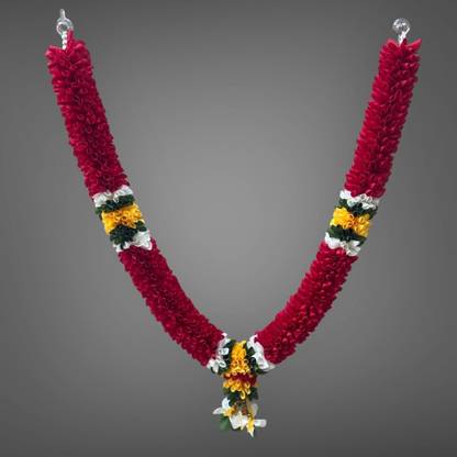 RishiArt Rishi Handmade Garland Mala for God Photo Frame Decoration Red Soft Fabric Garland