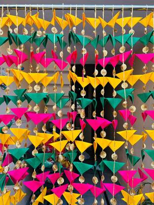 Craftomanic Decorative Triangle Gotta Tikki Felt Strings 4.5 ft Hanging for Mehndi,Haldi Tissue Net Cloth Garland