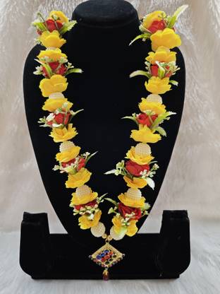 shehnai HandMade Rose and Pearl Artificial Flower Garland for God Idols and Frames. fabric Garland