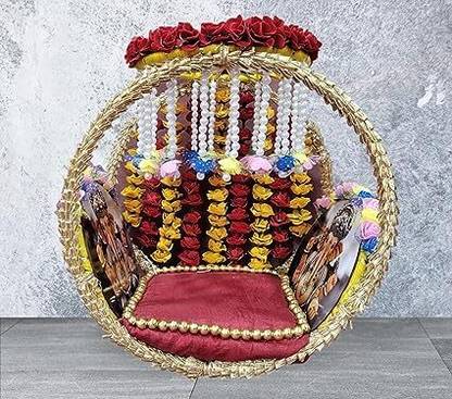 SellPlus Sighasan for Ganesh Chaturthi Decorative Artificial Flower, Big Gota Circle, Beads Garland