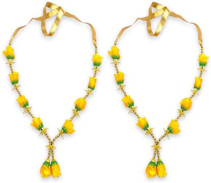 Bhakti Lehar (Size: 12 Inch) Artificial Yellow Rose Mala for Photo Frame |Handmade Gulab Satin Plastic, Artificial Moti Garland