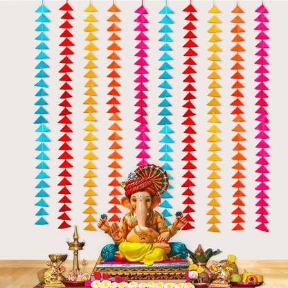 RGS ENTERPRISES 10 Pcs Triangle hanging Latkan Toran-Haldi Mehndi Latkan Home Mandir Decoration Diwali Decoration Ganpati Janmashtami Navratri, Samosa shaped, Tassels Decoration Garland