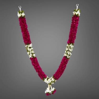 RishiArt Rishi Handmade Mala for God Photo Frame Decoration Multipurpose Peach and White Soft Fabric Garland