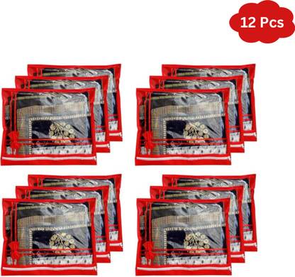 भव्य एंटरप्राइज़ेज Transparent Plain Non Woven Fabric Sari Cover, Storage Bag, Clothes Organizer with Zip Lock Designer Single Saree Cover Combo Pack of 12 Pcs