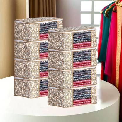 Ankit International Beige High Quality Non Woven With Window Saree cover Clothes / Storage Cover Storage Space Saver Multipurpose Bag / Wardrobe Storage Organizer Storage Box Set of 8