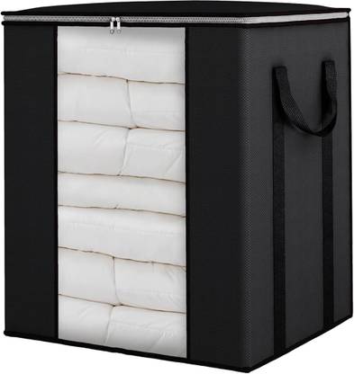 Wolfster Extra Large Blanket Storage Bags 90L Dustproof Transparent Window Pillow Sheet Foldable Clothes Storage Organizer Container Reinforced Handles Breathable For Double Bed Quilt/Saree Bag/Lehnga Storage & Wardrobe Organizing (Set of 1)