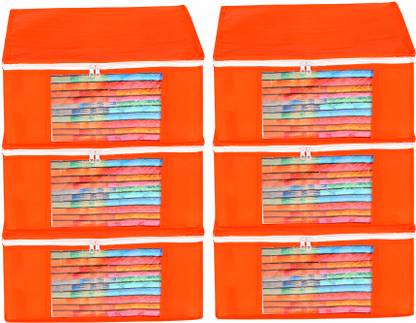 SAMSE SAREE COVER Saree Cover Set of 6 | Saree Cover Set | Saree Bag | Transparent Saree Storage Bag with Zip | Saree Cover Set Combo Offer - Pack of 6 - Large Size (red) SM108