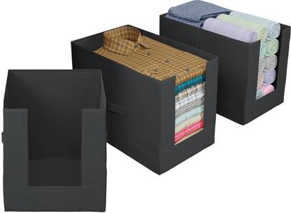 MPRK Non-Woven Shirt Stacker Foldable & Stackable Closet Wardrobe Cupboard Organizer Multipurpose Cloth Storage Organiser Box (Pack of 3)
