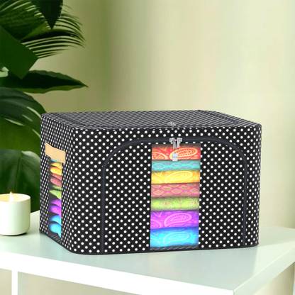 HOMESTIC by Kuber Industries Storage Box 66 Liter Steel Frame Waterproof Parachute Cloth Storage Box | Black Cloth Storage