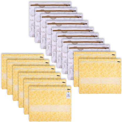 Heart Home Saree Cover Non-Woven Printed Single Saree Clothes Bags|Pack of 16|White & Yellow Cloth Storage
