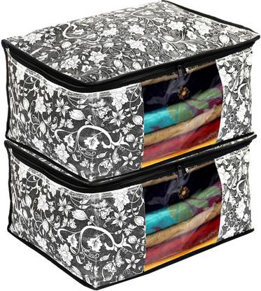 KUBER INDUSTRIES Clothes Organiser/ etalic Flower Print 2 Piece Non Woven Fabric Saree Cover 34-S-KUBMART16515-LQS