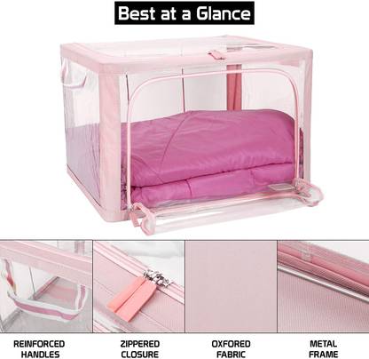 AL ATASH 1 Transparent Cloth Storage Box with Strong Zipper Large Capacity Wardrobe Organizer (66 Litre)