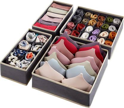 BAGILO NA Set of 4 Foldable Cloth Storage Box Innerwear Storage Organizer Foldable Cloth Storage Box