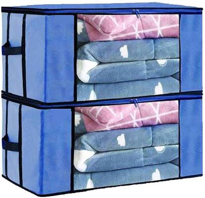 Vivora Underbed Blanket Storage Bag for Wardrobe Organizer Blanket Cover with a large Transparent Window and Side Handles Zipper Closure Protect from Dust Comforter Clothing Bedding (Set of 2)