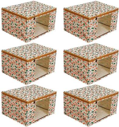 BTOS Non Woven Fabric Saree Cover/ Clothes Organizer|Transparent Window|Zipper Closure With Foldable Material Size 45x 33 x 22,Pack Of 6