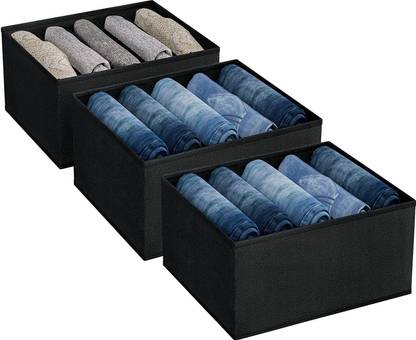 DOUBLE R BAGS Jeans Organizer Clothes Drawer Organizer for Folded Clothes Black Pack of 3 Jeans Organizer
