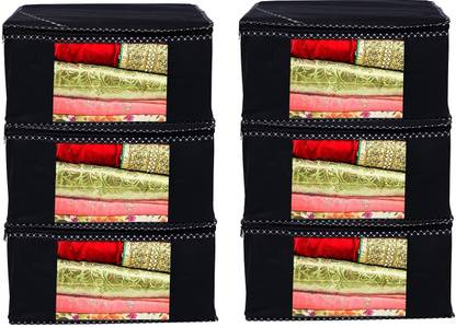 PRAHAN INTERNATIONAL Saree Cover Black, Printed Lace Work Saree Cover Pack of 6 PI_BLK_006 (1)