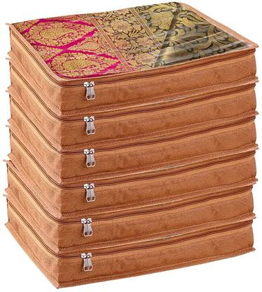 aalok enterprise Non-Woven saree cover for clothes with Zip, Sari Cover bags for saree storage, wardrobe Storage Organizer Size 13 x 16.5 x 3 Inch (6 pieces)