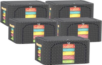 KUBER INDUSTRIES Storage Box Pack of 5 Steel Frame 24 Liter Waterproof Parachute Cloth Storage Box | Black Cloth Storage
