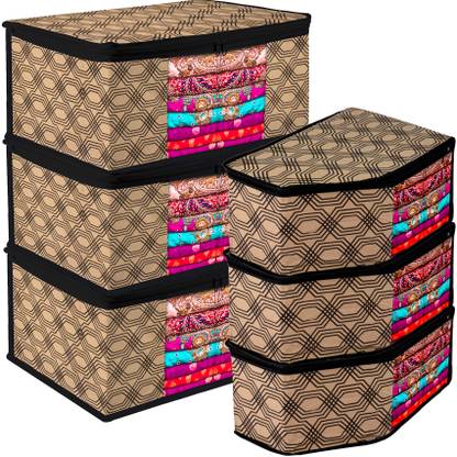 KUBER INDUSTRIES Saree & Blouse Cover Combo Honeycomb 3 Pieces Saree Cover & 3 Pieces Blouse Cover Combo Set|Set of 6|Coffee 75KM13634