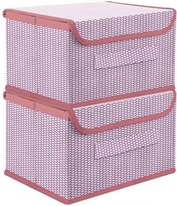 Mteaser Non Woven Multipurpose Zig Zag Storage Box/Bin With Lid & Side Handle Wardrobe Closet Organizer For Clothes, Toys, Books Combo of 2