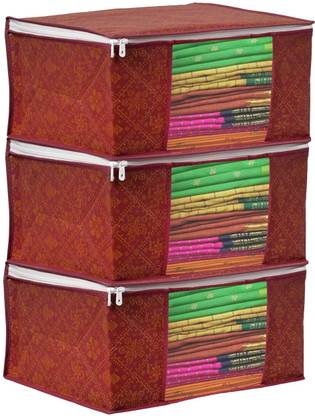 Zeinwap Non-Woven Saree Bags Saree Covers with Zip, Saree Covers for Storage With Moisture & Dust Proof Saree Bag - Pack of 3