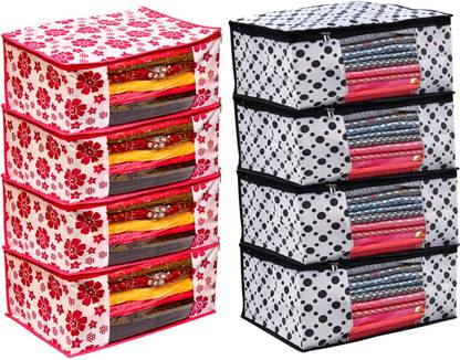 Ankit International High Quality Non Woven With Window Saree cover / Wardrobe Organizer Clothes / Storage Cover Storage Space Saver Multipurpose Bag/Wardrobe Storage Organizer Storage Box Set of 8 Avi_XL_SC_7777