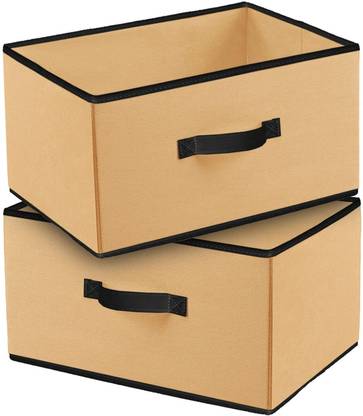 TUFRY Set of 2 Foldable Non-Woven Fabric Storage Box with Handle | Multipurpose Closet Organizer Bin for Clothes, Toys & Books | Durable & Collapsible Rectangular Storage Basket for Home & Office