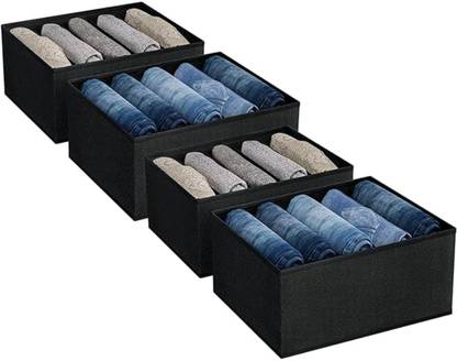 IMCREATIONS 7 Grid Foldable Fabric Drawer Organizer Box for Clothes, T-Shirts, Sarees, Jeans, Towels | Open Compartment Closet Storage Bin with Partition | Non-Woven Wardrobe Storage Solution for Home & Office Set of 4