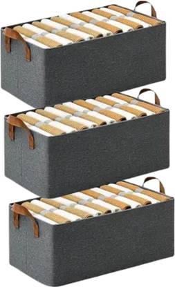 SPRSE Pack of 3 Wardrobe Organizer for Clothes with Metal Frame Rectangle Storage Box with Handles Shelf Basket for Storage Clothes Pants Jeans Sweater