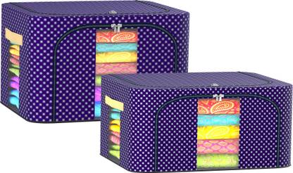 KUBER INDUSTRIES Storage Box Pack of 2 Dot Print 24 Ltr Small and 66 Ltr Large Clothes Storage Box | Blue Cloth Storage