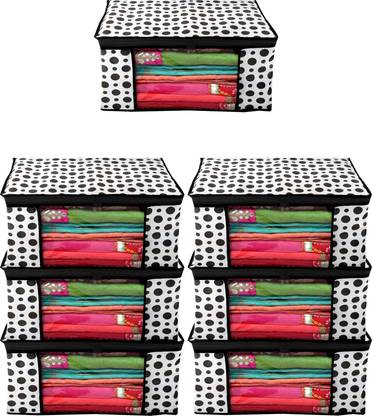 Ankit International Black_Bindi_07_AI Presents non woven saree cover storage bags for clothes With primum quality saree cover fancy saree cover with zip combo offer low price & cloth organizer for wardrobe Black Polka Dot Saree Cover Paco fo 7 Black_Bindi_07_AI