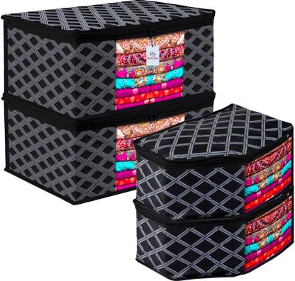 Heart Home Saree & Blouse Cover Combo Check 2 Pieces Saree Cover & 2 Pieces Blouse Cover Combo Set|Set of 4|Black 75HH13623