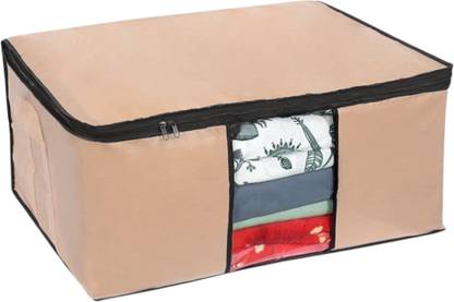 Home Style India Transparent Window Underbed Storage Blanket Organizer With Zipper Closure Wardrobe Organizer for Clothes - Pack of 1