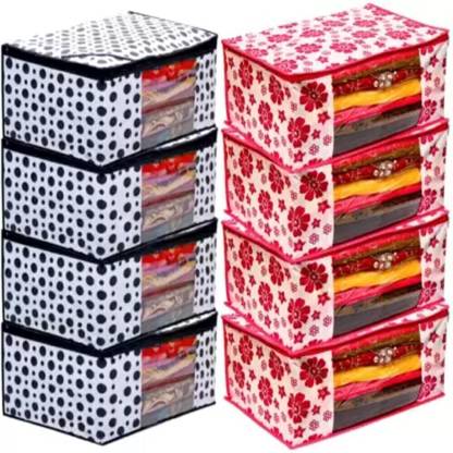MADHVAN Saree cover Printed Non Woven Fabric Saree Cover/Clothes Organiser For Wardrobe Set BLACK PINK