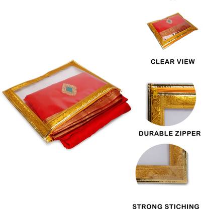 KITTI Golden With Transparent Top Saree Cover 12 Set with primum Quality cover for Wardrobe