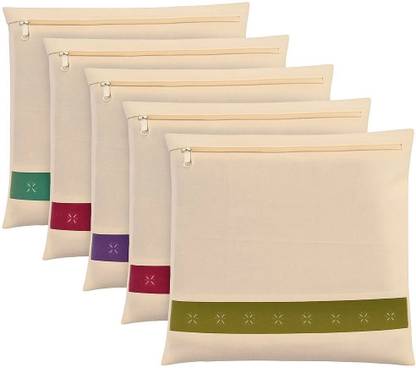 Kottify Sari Covers Cotton Saree Cover/ /Clothes Covers (Set of 6) 16 x 14 (inches) for Clothes. Storage bag, Travelling, Wardrobe Organizer with Mesh/Window