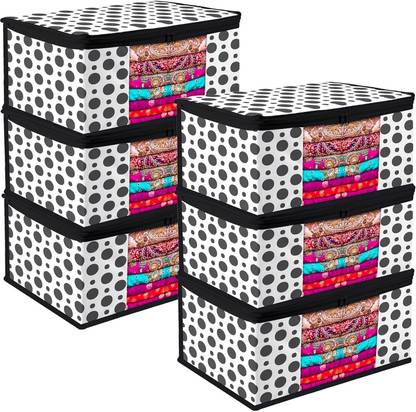 Harvik International High-Quality Trendy Storage Bag For Wardrobe Floral and Dot Printed Pack of AA4 Saree cover/Wardrobe Organizer Clothes cover/Storage Cover/Cloth Organizer Cover Bag For Wardrobe Organizer Garments Storage bags