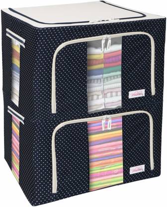 BlushBEES Living Box - Clothes Organiser for Wardrobe, Storage for Clothes with Zip - 66 Litre, Pack of 2, Polka Dots Blue
