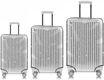 TUFRY Transparent PVC Luggage Cover Set for 20, 24, and 28 Inch Trolley Suitcase Waterproof Dustproof Elastic Travel Bag Cover with Handle Opening Reusable Clear Suitcase Protector for Checked & Cabin Bags