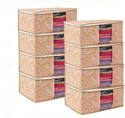 MERAO Garment Cover Non Woven Saree Cover Storage Zipper Bag Organiser For Wardrobe(YELLOW SET OF 8) orange 08-N