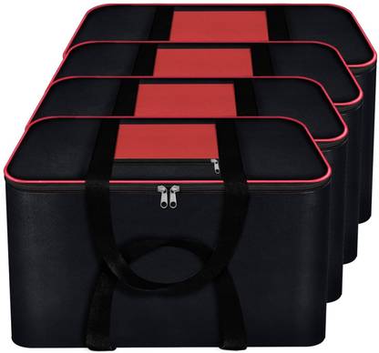 Crownsy Moisture Proof Underbed Storage Bag Clothes/Blankets/Saree With Zipper Closure & Handle, Non-Woven Pack of 4