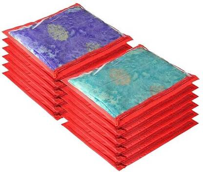 EASYCOT New Single packing Saree Cover/Suit Cover/Cloths cover Red Set Of 12
