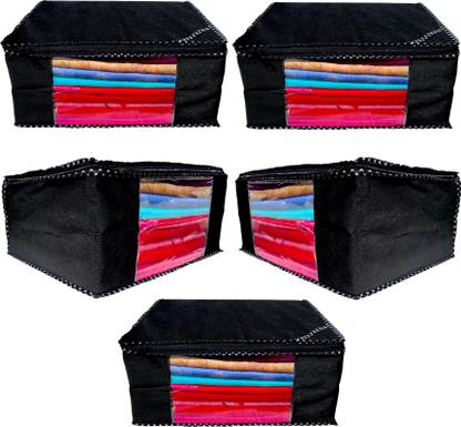 BL Bhavya Lifestyle Bhavya Lifestyle Women Saree Cover Saree, Suit, Lehenga Organizer for Wardrobe (5 Pcs, Black) BL_PlnBLK_5
