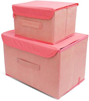 Mteaser Multipurpose Foldable Small & Large Drawer Rectangular Storage Box with Lid and Side Handle Closet Organizer for Clothes Combo of 2